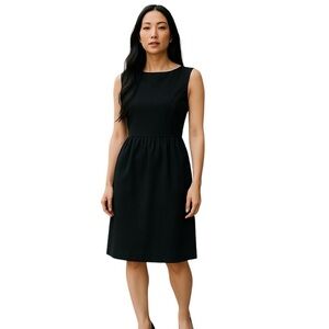 Silk Blend Sleeveless A-Line Cinched Knee Length Black Dress 8 Classic Cocktail
